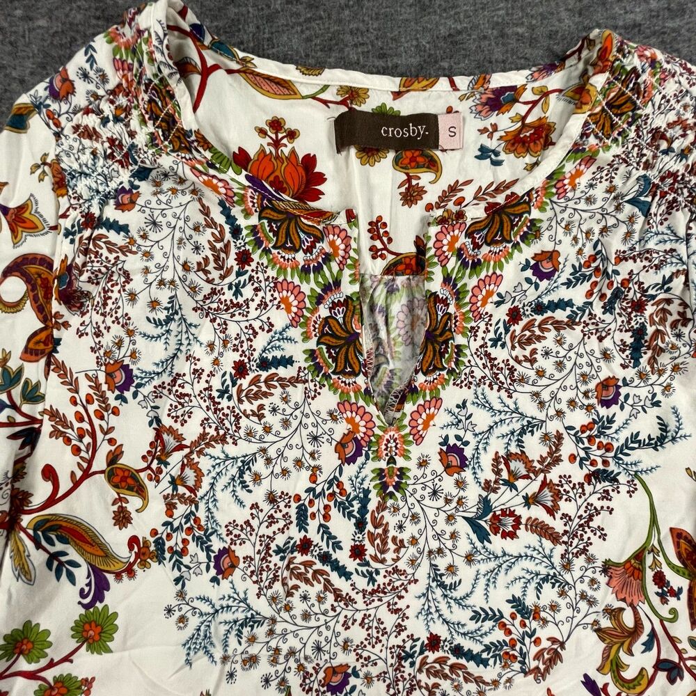 Crosby Bazaar Patchwork Boho Peasant Blouse Small Floral Paisley Tunic Top - Picture 5 of 9